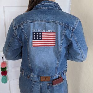 Vintage Polo Jean Jacket / boxy embroidered 90s